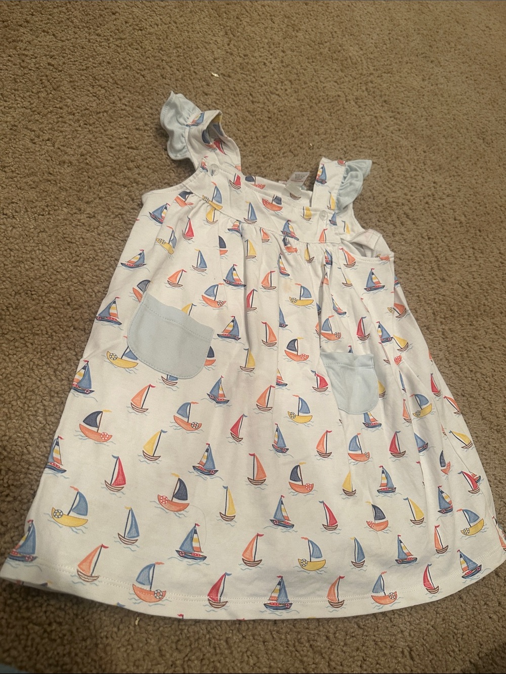 Girls White Sailboat Print Sundress with Pockets